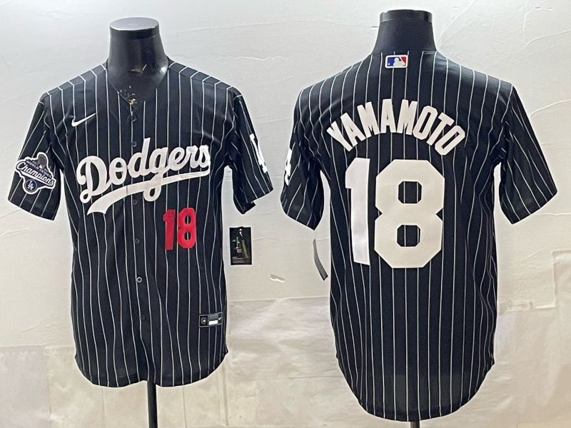 Men 2026 Nike Los Angeles Dodgers #18 Yamamoto Black stripe Game MLB Jersey 012->->